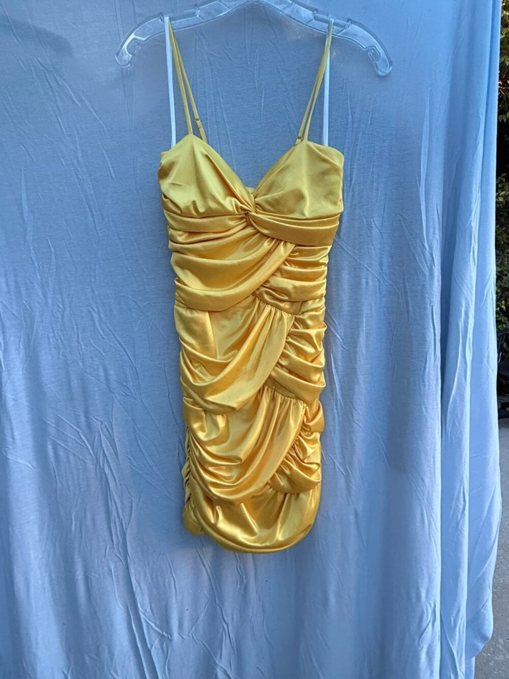 B. Darlin Yellow Ruched Spaghetti Strap Cocktail Dress M